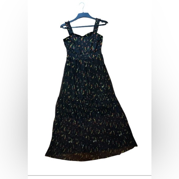 Lapis Pleated Crinkle Floral Black Maxi Dress size small - Picture 3 of 14